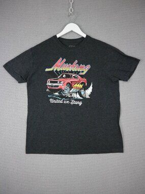 Mustang Ford United we Stang Car Tee Mens L Grey